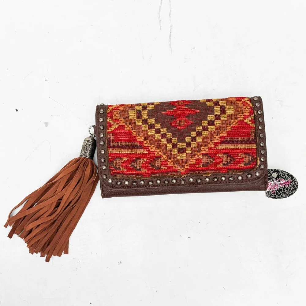 Blazin Roxx NEW Southwest Tapestry Studded‎ Tassel Tri-fold Wallet Boho